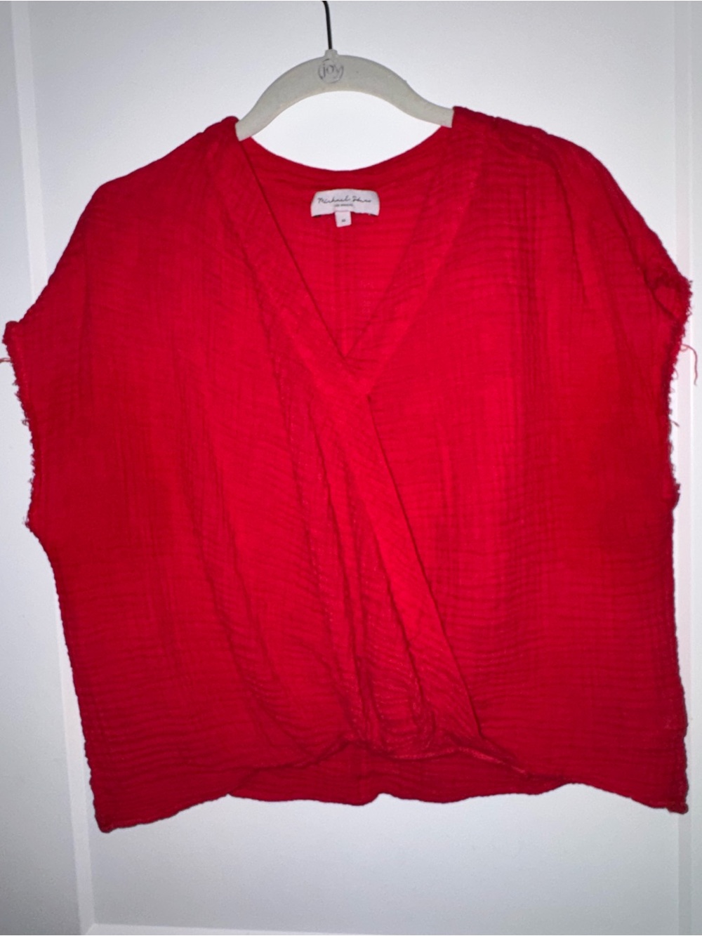 Michael Stars Bright Red Draped V-Neck Blouse